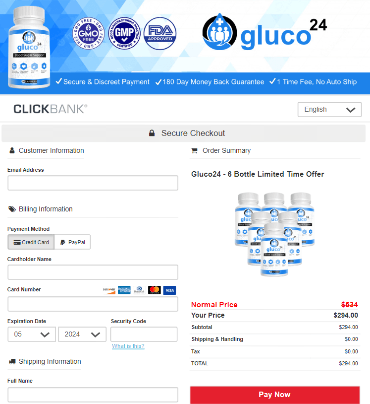 gluco24 order page